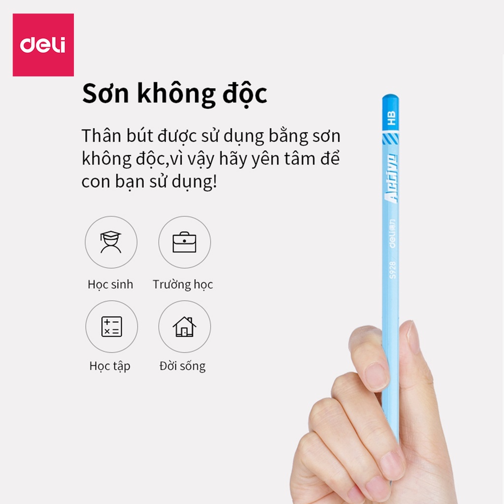 Bút chì lục giác Deli 30 chiếc/hộp loại 2B/HB màu sắc pastel dễ thương, thân gỗ dễ gọt vẽ tranh, viết chữ