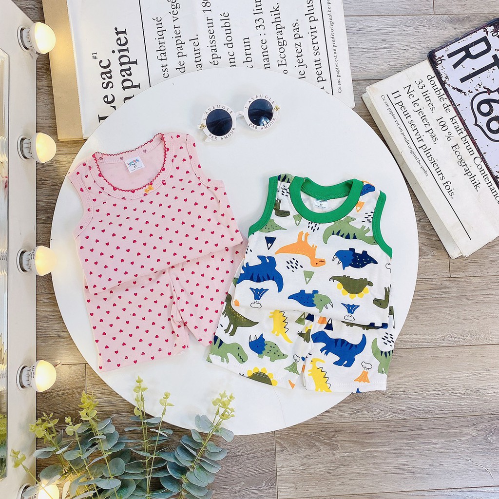 Bộ Quần Áo Ba Lỗ Cotton Siêu Mát Nhiều Hoạ Tiết Cho Bé Trai Và Bé Gái 10-20kg