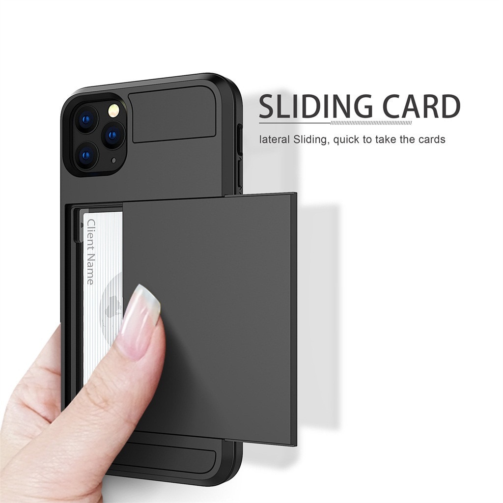 Ví trượt Khe cắm thẻ tín dụng PC Vỏ điện thoại tương thích cho iPhone 16 15 12 11 Pro Max XR XS Max X 8 7 6S Plus Edge TPU Armor Ốp lưng chống sốc