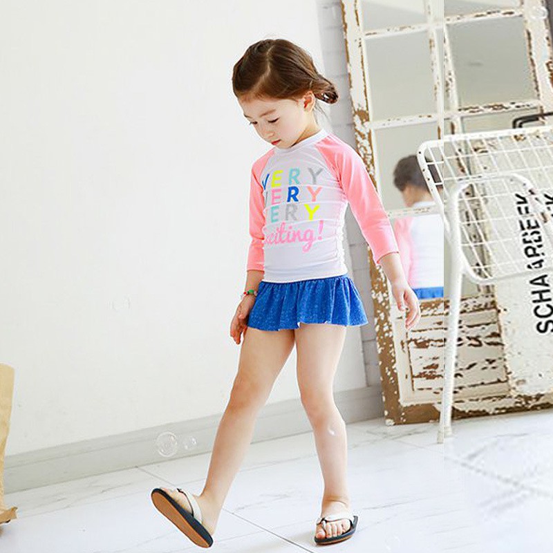 Đồ bơi trẻ em dài tay cho bé gái kèm váy ngắn SPORTY