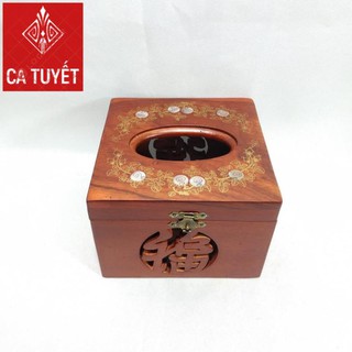 (RẺ NHẤT) Hộp đựng giấy ăn Vuông ELAI GỖ HƯƠNG khảm hoa văn CAO CẤP