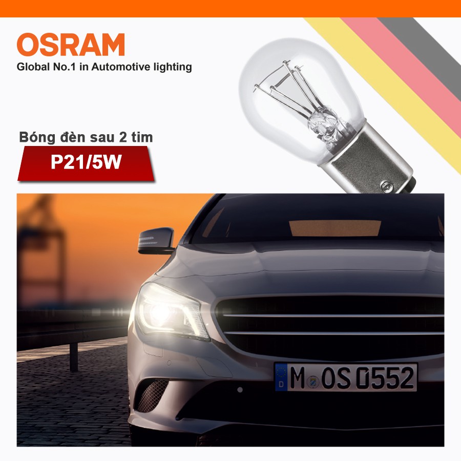 Combo 2 Bóng Đèn Sau 2 Tim OSRAM Original P21/5W 12V 21/5W (Chân Cao Thấp)