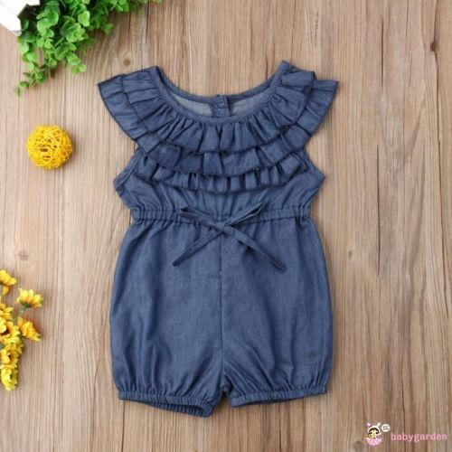Áo liền quần tay viền bèo hông thắt nơ thời trang cho bé gái
