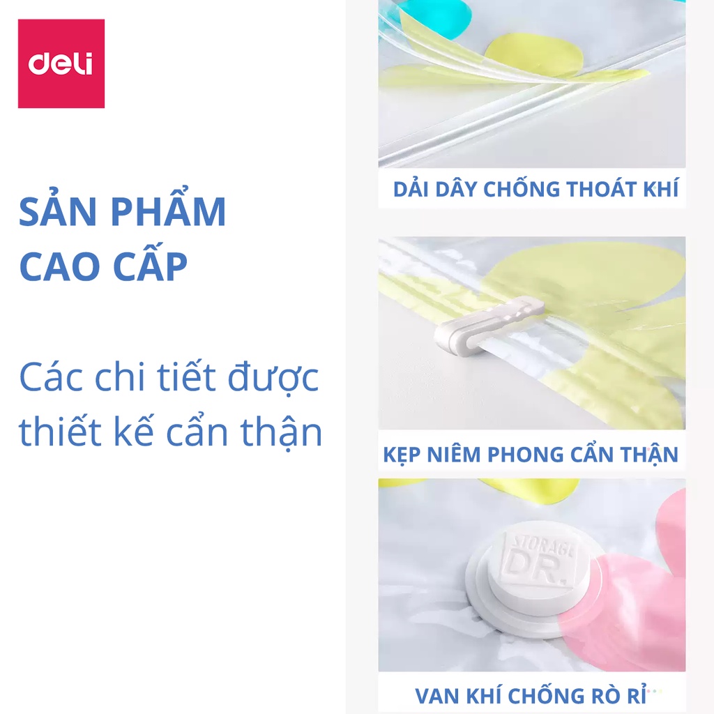 [HỎA TỐC] Túi hút chân không đựng quần áo du lịch, chăn màn Deli tránh ẩm mốc siêu dai dày gấp đôi sử dụng nhiều lần