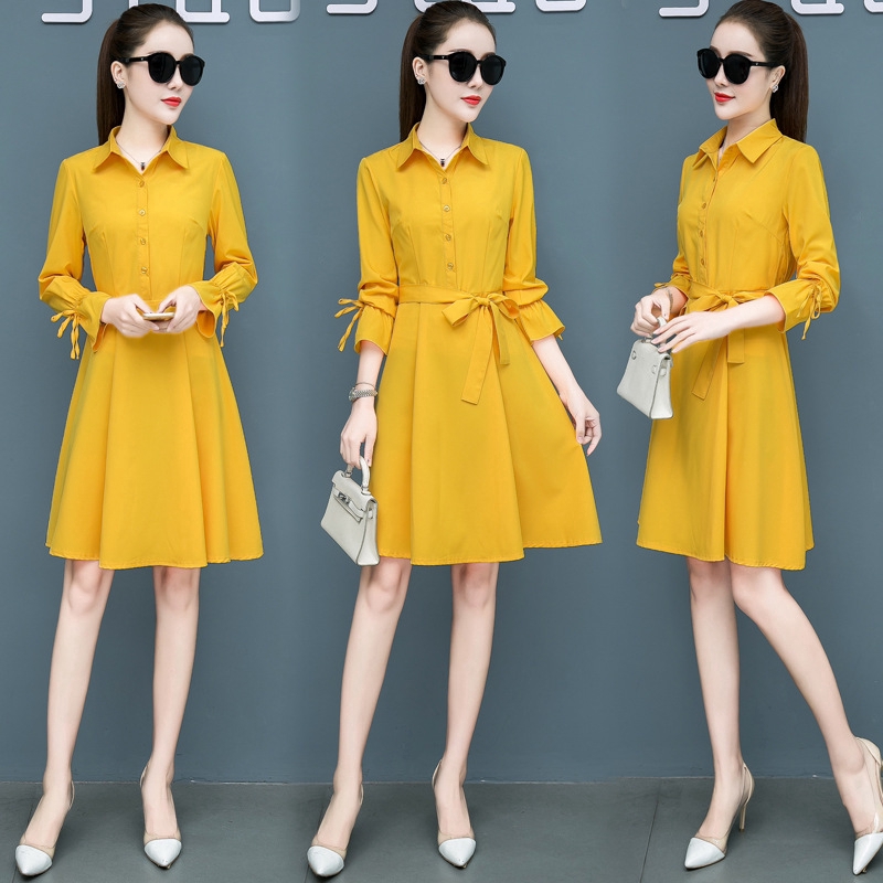 Đầm Midi Dài Đến Đầu Gối Tay Dài Màu Đỏ / Vàng / Đỏ / Xanh Navy Mới Cho Nữ ❀Áo Kiểu Màu Đỏ Thời Trang Trẻ Trung ❀Màu Vàng ❀Áo Thun Đen In Hình Độc Đáo Cá Tính