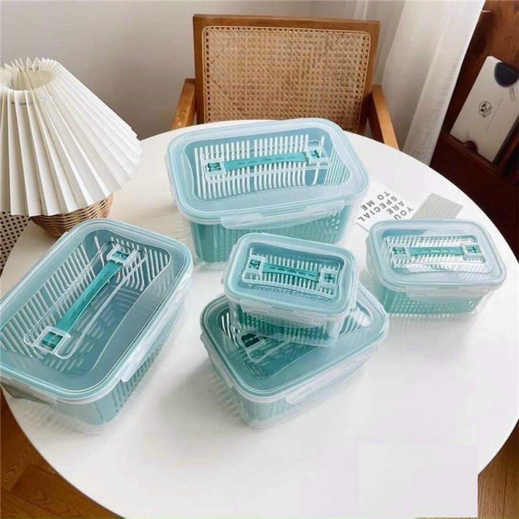 Bộ 5 hộp đựng đồ đựng thực phẩm bảo quản tủ lạnh 2 ngăn có nắp đậy