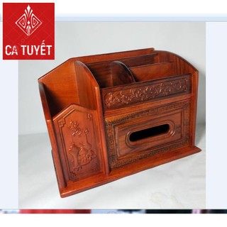 HỘP ĐỰNG ĐỒ ĐA NĂNG Văn Phòng  BẰNG GỖ HƯƠNG - LOẠI TO CHẠM TỨ DIỆN ( ẢNH THẬT)