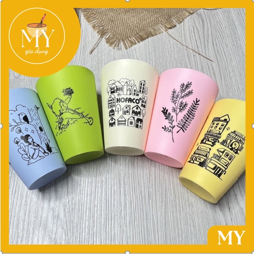 Sét 5 ly nhựa Hofaco nhiều màu hoạ tiết siêu đẹp siêu dể thương tiện dụng