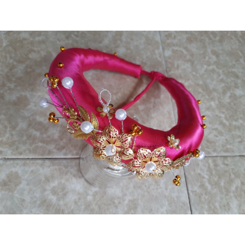 Mấn (vấn) đơn đính hoa kim loại mạ vàng, mấn đội đầu thủ công, mấn đội đầu cách tân, mấn áo dài