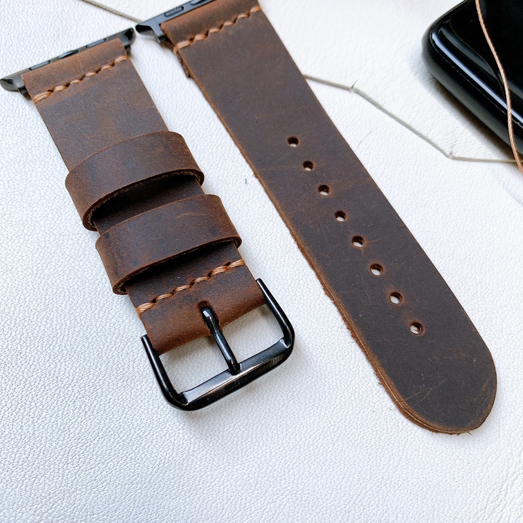 Dây Apple Watch da bò 1 lớp nâu đậm, đủ các seri 1,2,3,4,5,6...38mm,40mm,42mm,44mm