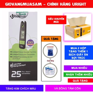 Hộp 25 que thử đường huyết Uright TD4265/4267 +Tặng 25 que thử kim chích + Mua 2 hộp tặng bịch giấy ăn trúc