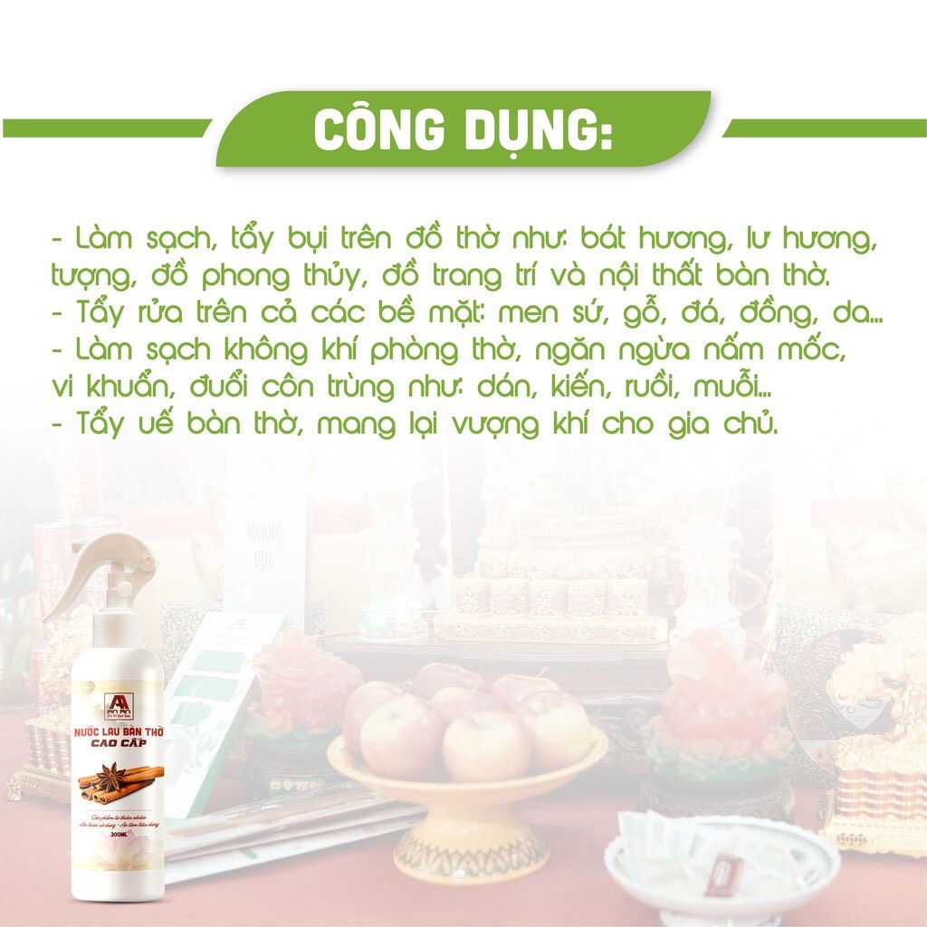Mô tả Nước thơm bao sái lau bàn thờ AN AN cao cấp, nước mùi già tài lộc gia tăng vận khí, tẩy uế mang lại may mắn - 2