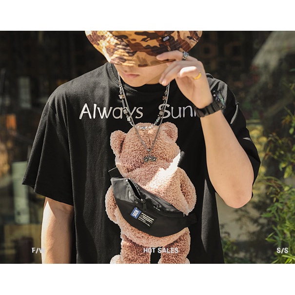 Áo thun nam tay lỡ HappyFamily tay ngắn Họa Tiết Gấu Always Sunny Chất vải cotton 100 cao cấp