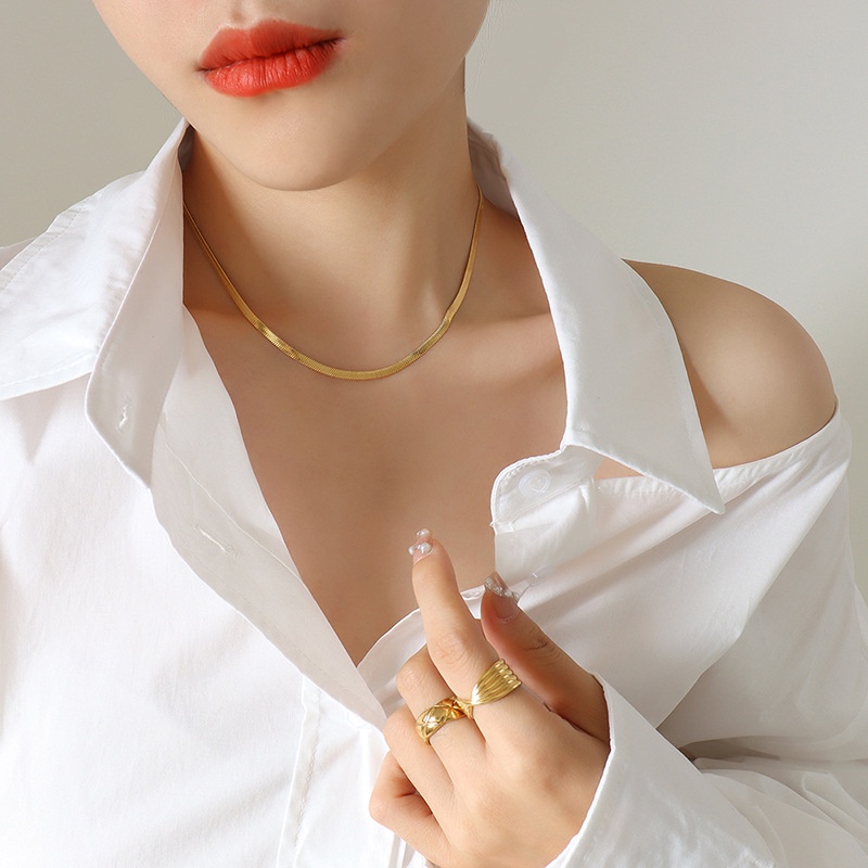 Choker dây chuyền nữ unisex titan xích bản xương cá kiểu mì dẹp 3mm có nhiều size không gỉ WN200801