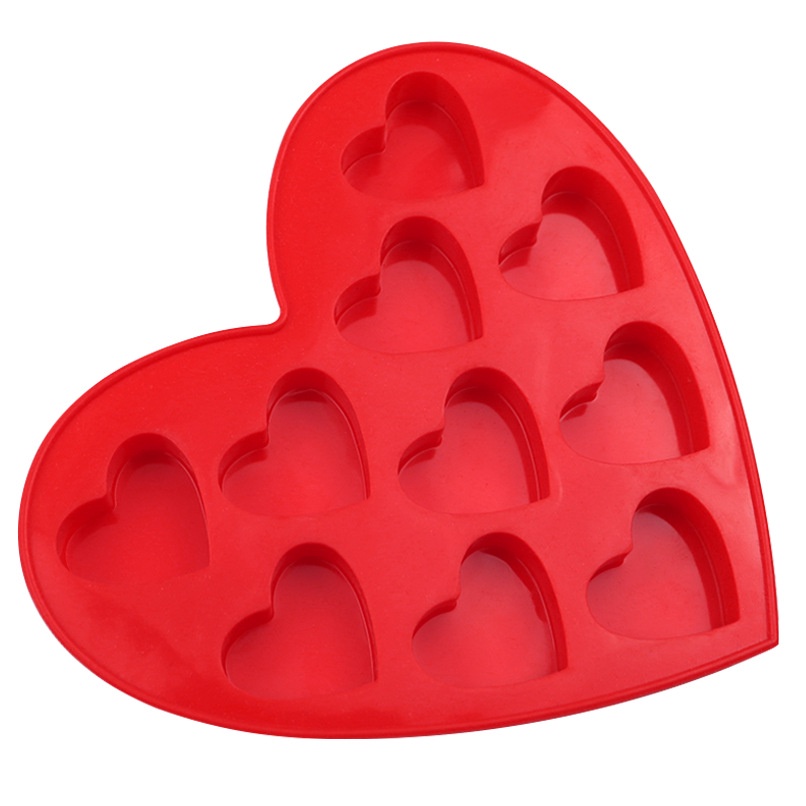 Khuôn Silicone 10 Ngăn Làm Bánh Tạo Hình Trái Tim Xinh Xắn