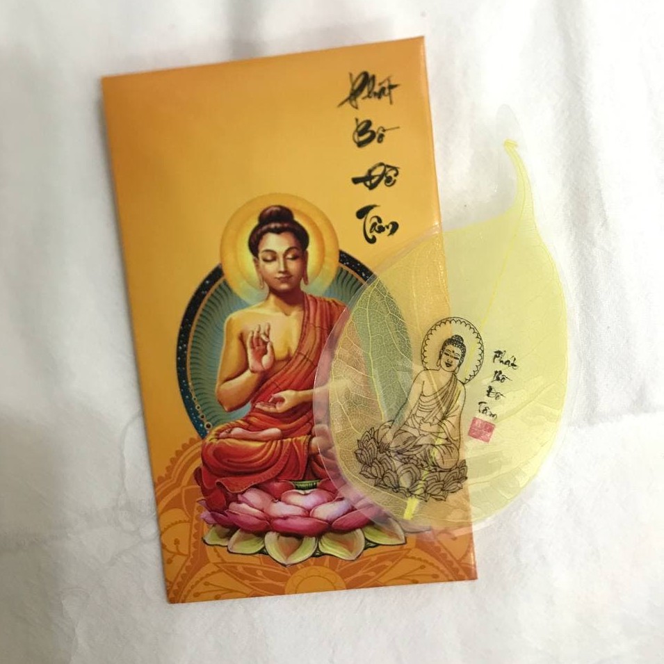 Ảnh Lá Bồ Đề Lá In/Khắc Hình Phật Màu Vàng - Phụ Kiện Để Bóp/Ví, Ốp Sau Điện Thoại | MTH JEWELRY 2