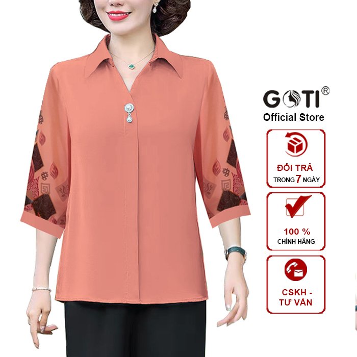Ảnh Áo Trung Niên Nữ Dáng Suông Rộng Bigsize Kiểu Cổ Sơ Mi Tay Lững Tặng Mẹ U40-50 GOTI 3A26 3A27 3A33 1