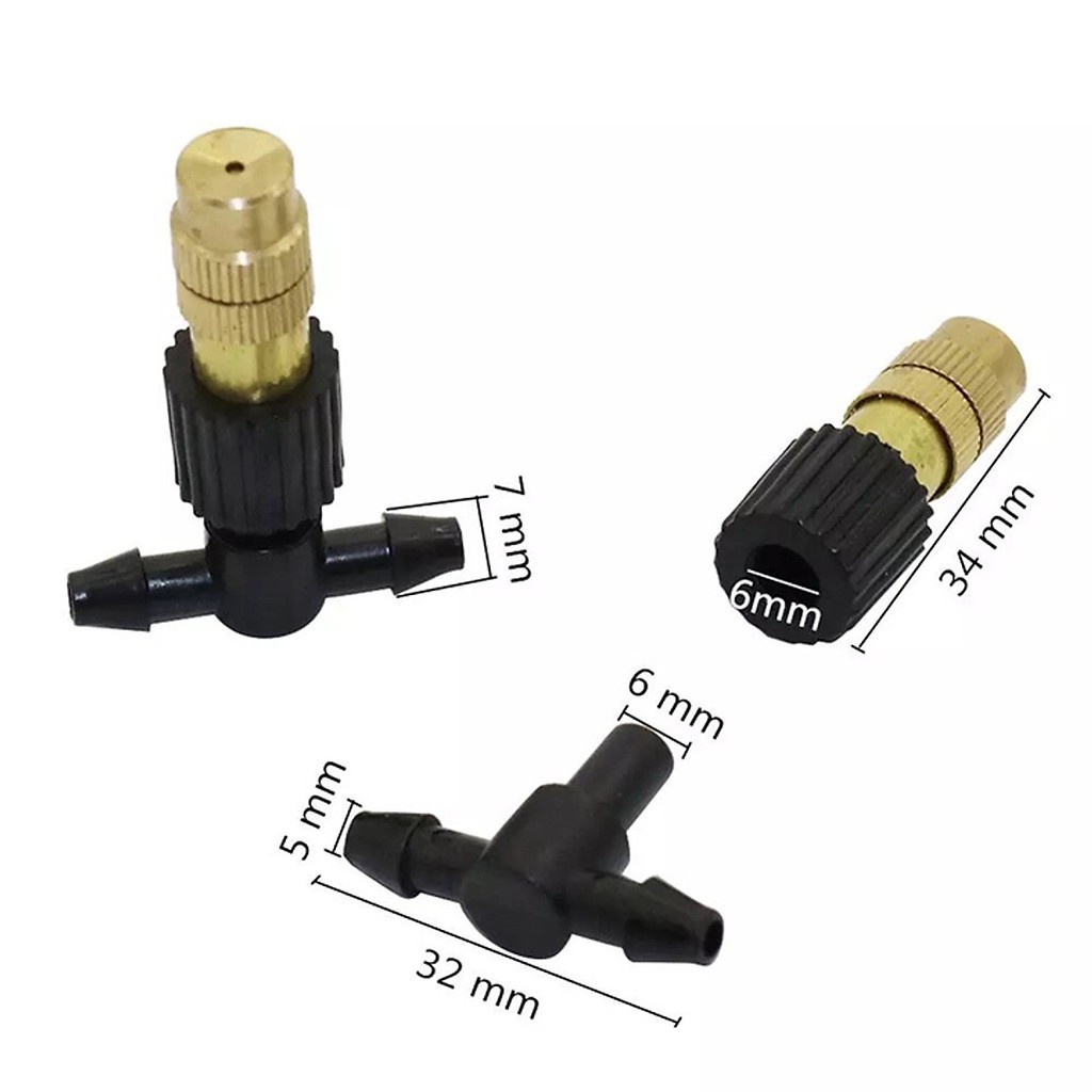 30 bộ béc phun sương 1 hướng bằng đồng kèm tê nối ống 6mm, béc phun sương làm mát, tưới lan