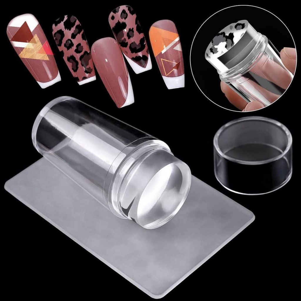 Con dấu in móng tay - đầu in nail silicone tạo phen đầu móng loại 1 trong suốt, chất mềm chuyên dụng(tặng kèm tấm gạt)