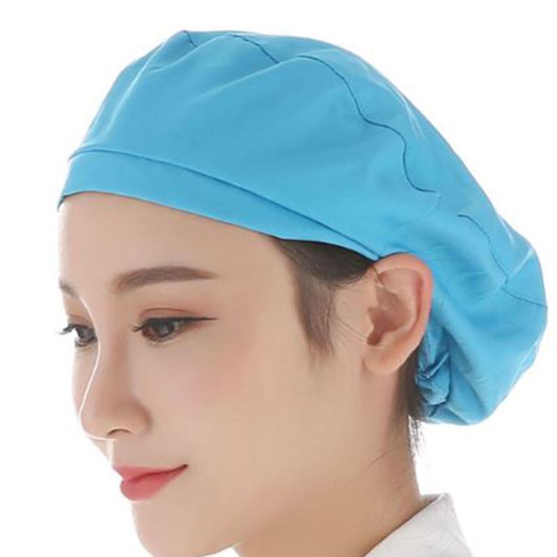 Unisex Dustproof Breathable Kitchen Chef Hat Elastic Factory Work Cap Hair Cover