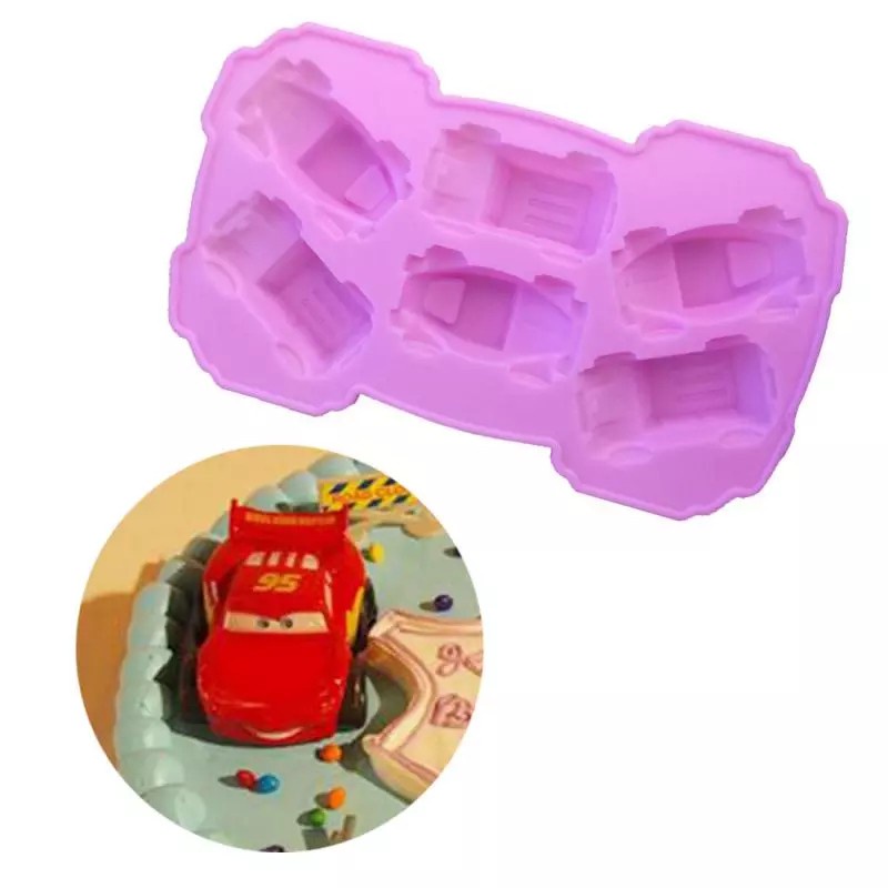 Khuôn Silicon Làm Bánh/Xà Phòng/Sô Cô La Hình Xe Hơi Hoạt Hình 6 Ngăn DIY