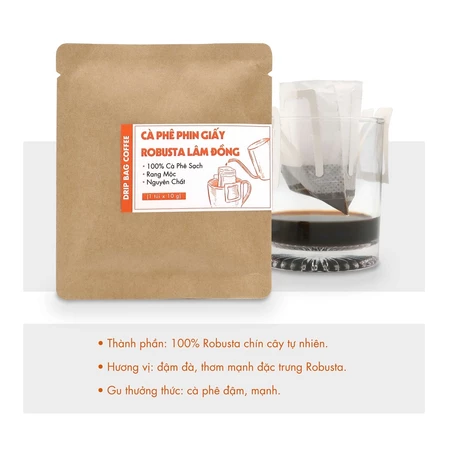 Cà phê phin giấy Robusta Lâm Đồng DalatFarm - Hộp 10 túi x 10 g