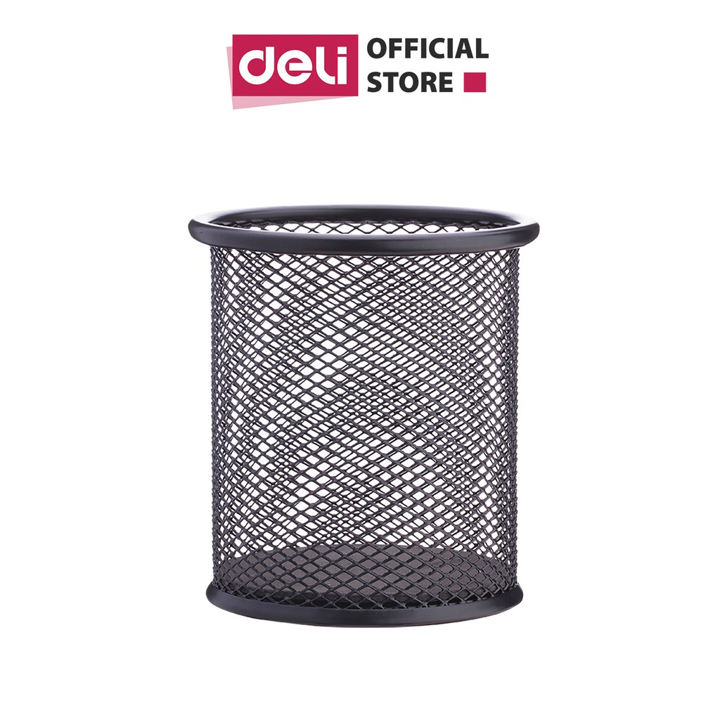 Cốc đựng bút, cọ trang điểm, phụ kiện để bàn kim loại cao cấp Deli -Thiết kế dạng lưới màu đen sạch sẽ, tiện lợi - E9172