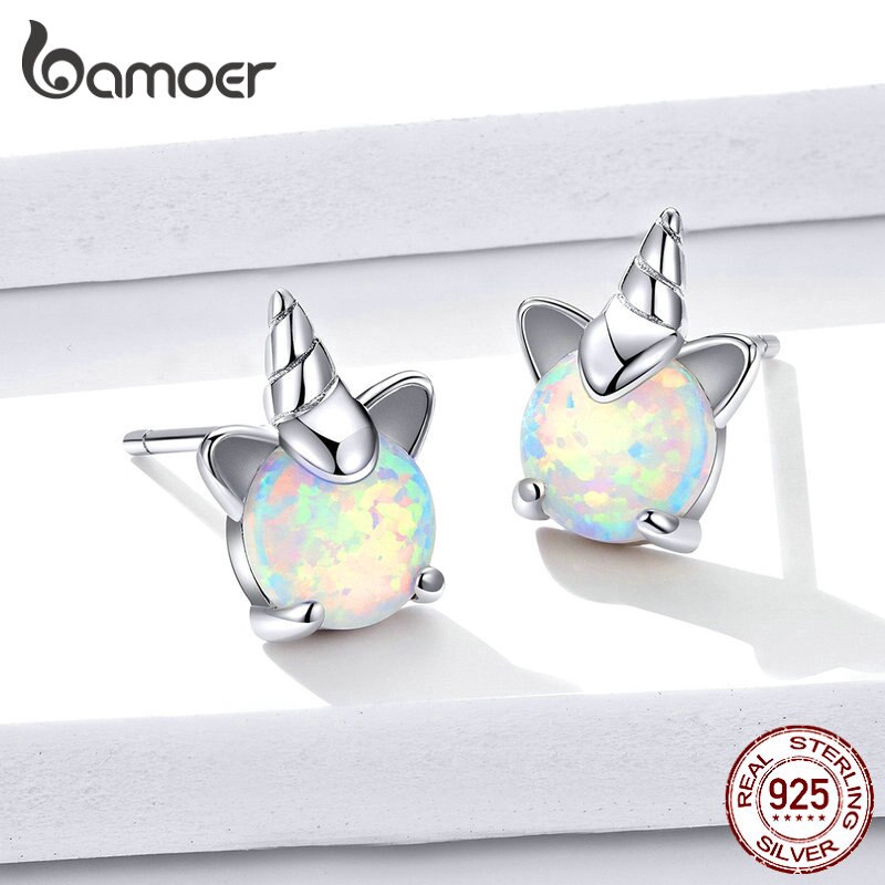 Bamoer Bông Tai Bạc 925 Đính Đá opal Hình Động Vật Đáng Yêu Cho Nữ sce737
