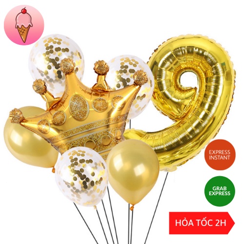 Bóng số sinh nhật size 41cm màu vàng bạc hồng gold trang trí sinh nhật - Kemshop K31