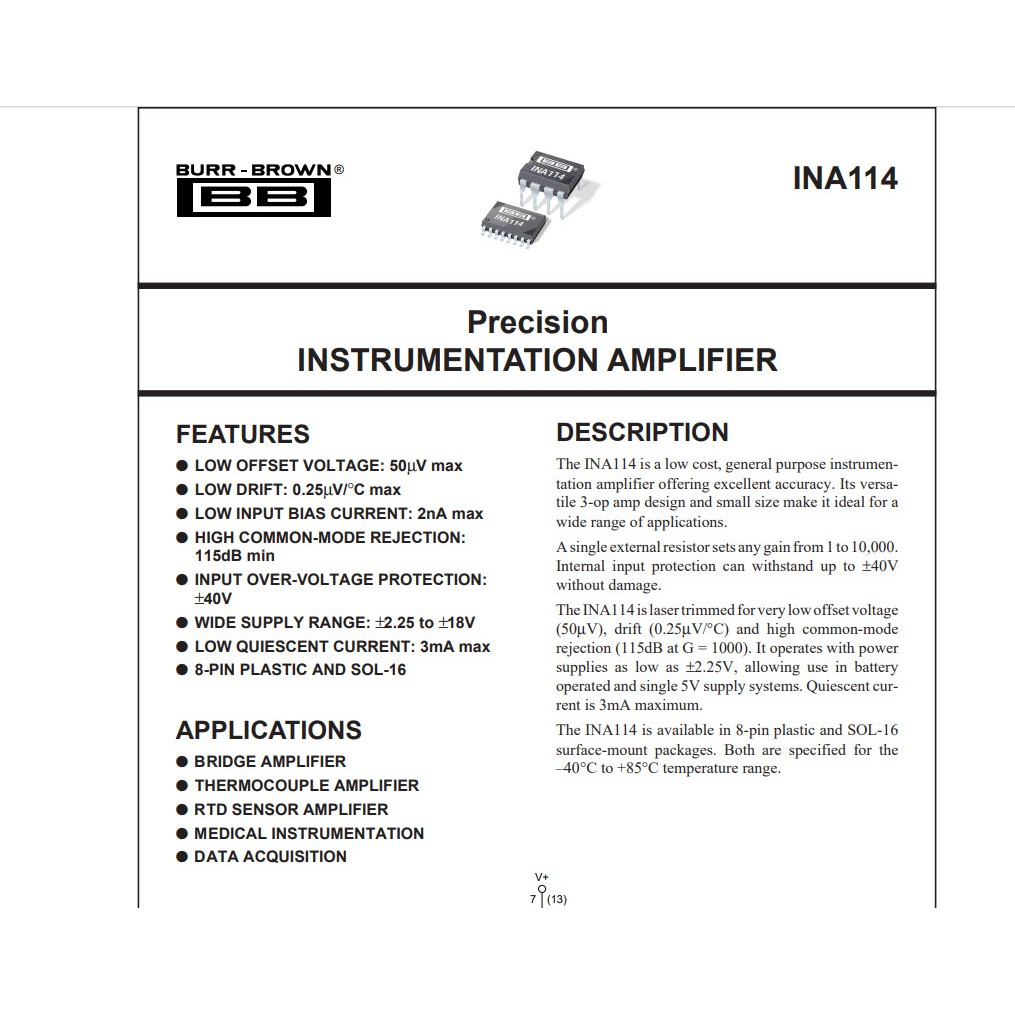 INA114 INA114AP Instrumentation Amplifiers (IC) | Shopee Việt Nam