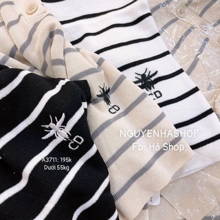 Áo len CD thêu ong, len mỏng montoghi kiểu polo cổ bẻ 128