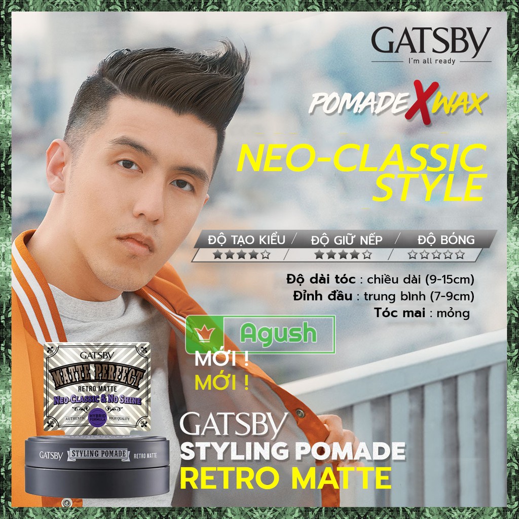 Sáp vuốt tóc nam thơm tạo kiểu cứng giữ nếp lâu chính hãng Gatsby Pomade Retro Matte hộp 75g không bóng bết rít giá rẻ