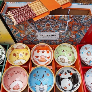 Bát và đũa họa tiết sang trọng phong cách Tablewate, bộ 6 bát và đũa deco siêu xinh
