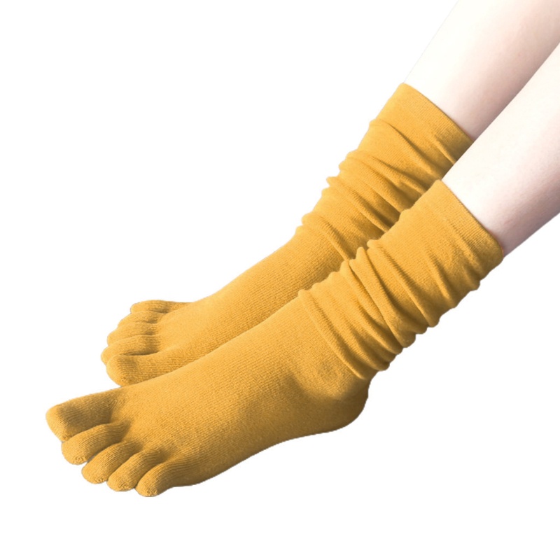 FL Nữ Xuân Thu Năm Ngón Tay Ống Dài Tất Màu Mềm Mại Thường Ngày Thoáng Khí Ngón Chân Tách Yoga Cotton Hosi