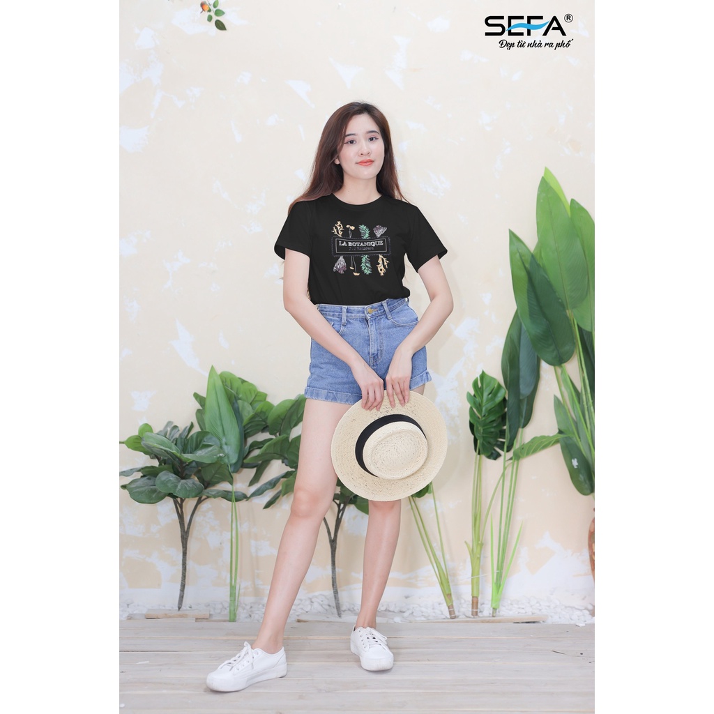 Ảnh Áo thun nữ SEFA cộc tay, in hình hoa lá 100% cotton thoáng mát 2
