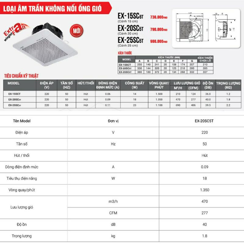Quạt hút âm trần không nối ống gió Mitsubishi EX-20SC5T (mã mới EX-20SC7T) | Shopee Việt Nam