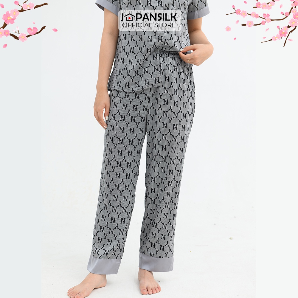 Ảnh Bộ Mặc Nhà Pijama Lụa Nhật Cao Cấp JAPAN SILK Tay Ngắn Quần Dài Họa Tiết Sang Trọng 2