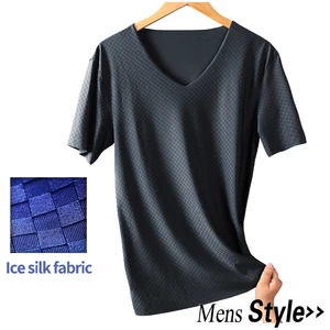 Áo thun vải lụa lạnh không đường may cổ chữ V co giãn tốt nhanh khô thoáng khí thời trang mùa hè dành cho nam 191