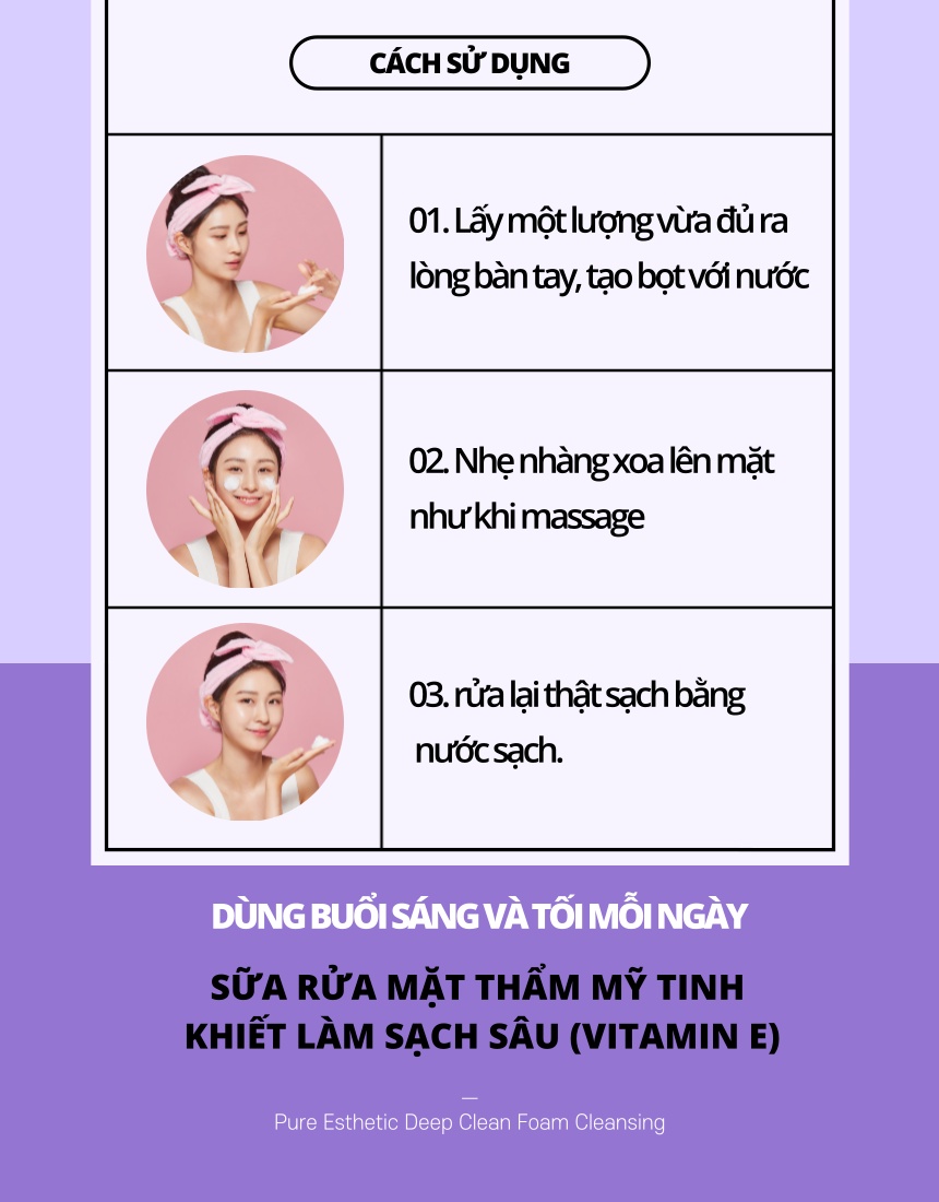 Mô tả Sữa Rửa Mặt Trắng Da Dịu Nhẹ Vitamin E Hàn Quốc WHISIS Pure Esthetic Deep Clean Foam Cleansing Cho Mọi Loại Da 120ml - 6