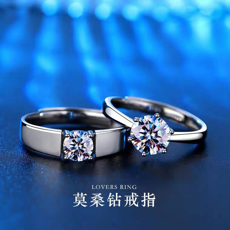 [YY] Nhẫn đôi Moissanite Nhẫn mở đầu có thể điều chỉnh Nhẫn nam Nhẫn nữ cầu hôn Nhẫn cưới Tanabata Nhẫn kim cương ngày lễ tình nhân