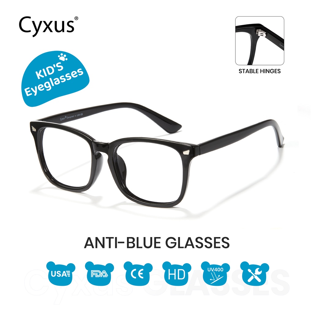 Cyxus Kính Chống Ánh Sáng Xanh Cho Trẻ Em Ngăn Ngừa Cận Thị Bảo Vệ Mắt Gọng Đen Phù Hợp Bé 5-12 Tuổi 6082