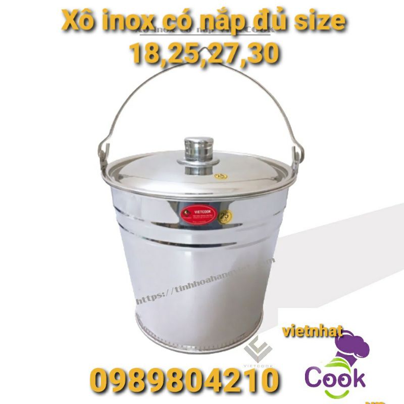 Xô inox 304 xô 3,5,8,12,17 lit xô 18,20,25,27,30,34 ,xô đựng nước ,gao ...