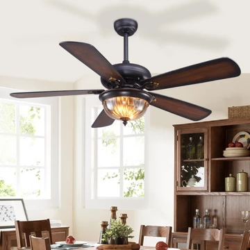 Quạt trần đèn SuperVilighting S135 50W cánh 1,32m 5 cánh gỗ đậm cổ điển trang trí phòng khách