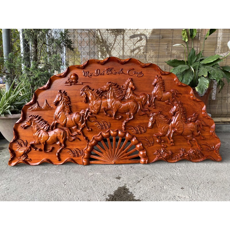 Tranh Quạt Mã Đáo Thành Công Gỗ Hương TReo Tường KÍCH THƯỚC 60*120cm