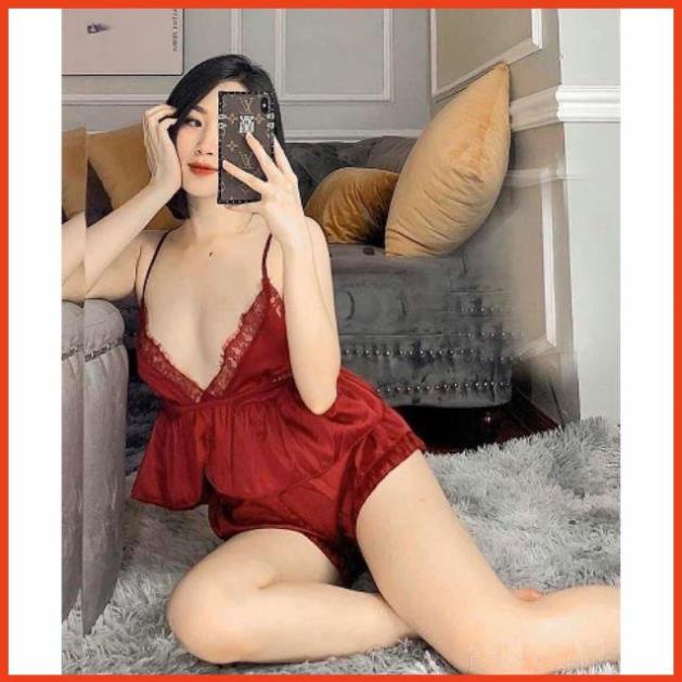 Set đồ ngủ hai dây lụa xẻ đùi  satin sexy cao cấp Bộ mặc nhà gợi cảm quyến rũ