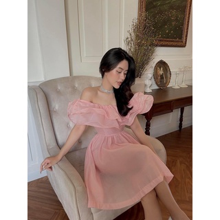 [CH34] Đầm Dáng Xòe Trễ Vai Bèo Tầng Tôn Dáng - Vải Xô Xốp + Lót Toàn Thân - 3 Màu Hồng, Trắng, Xanh - Du Lịch, Dạo Phố
