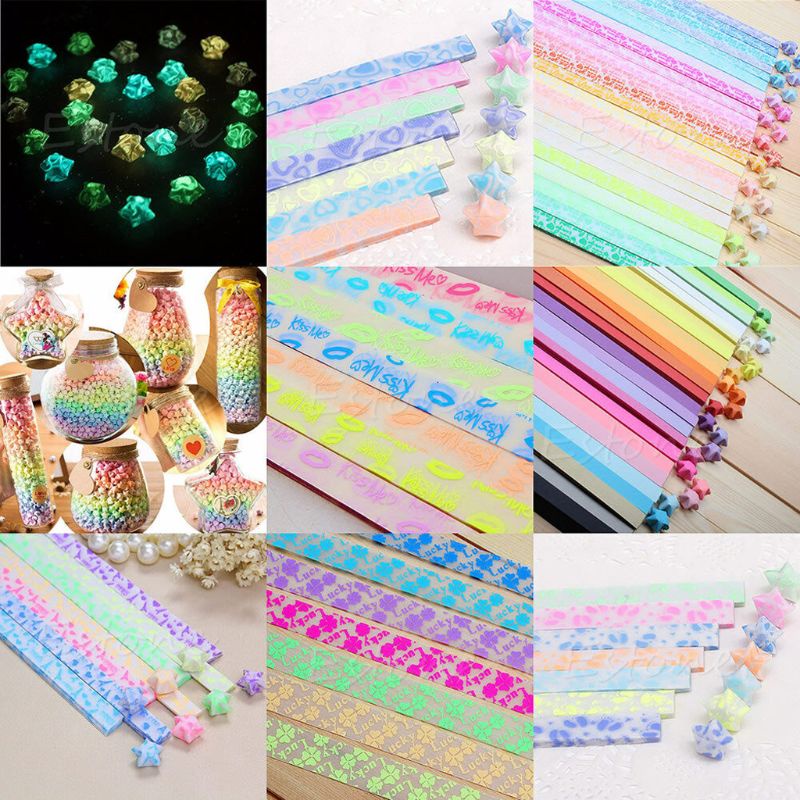 Redbaiaa1 30 Chiếc Dạ Quang Ngôi Sao May Mắn Gấp Giấy Origami Ngôi Sao May Mắn Origami Giấy Ruy Băng