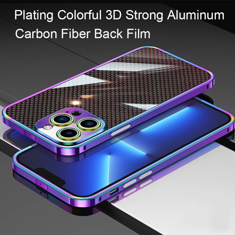 Ốp Lưng Kim Loại Phim Sợi Carbon Cho iPhone 13 Pro MAX 12 Pro Mini 11 Mạ Ốp Lưng Nhôm Khung 11 Pro MAX Bảo Vệ Camera Vỏ Điện Thoại Cho iPhone 12