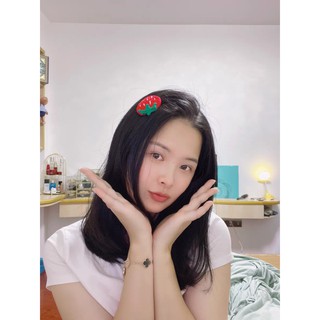Kẹp tóc dâu tây len xinh xắn cho nữ và bé gái 5.5cm |Cặp tóc mái Handmade xịn  |Shop Rô Handmade