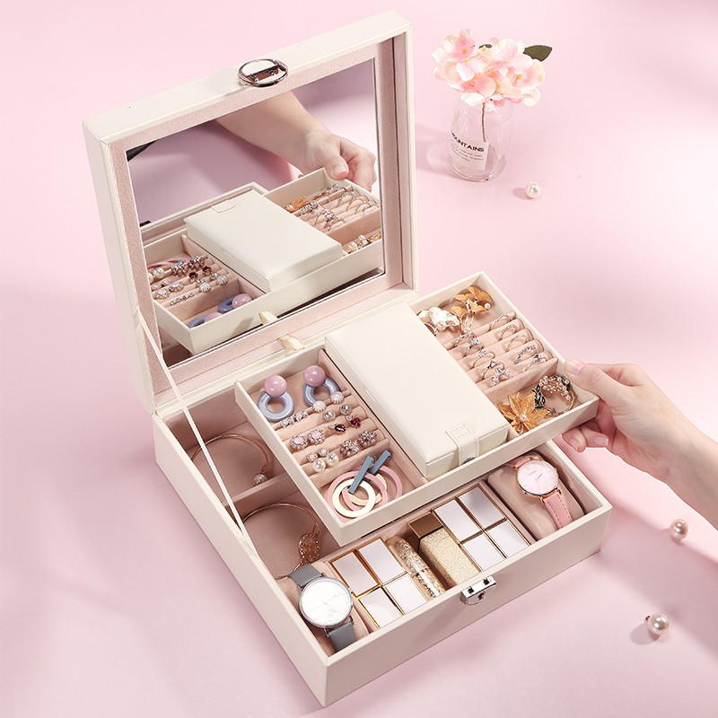 Hộp trang sức CASEGRACE có hai hộp nhỏ tháo rời tiện lợi bằng da PU và lót nhung sang